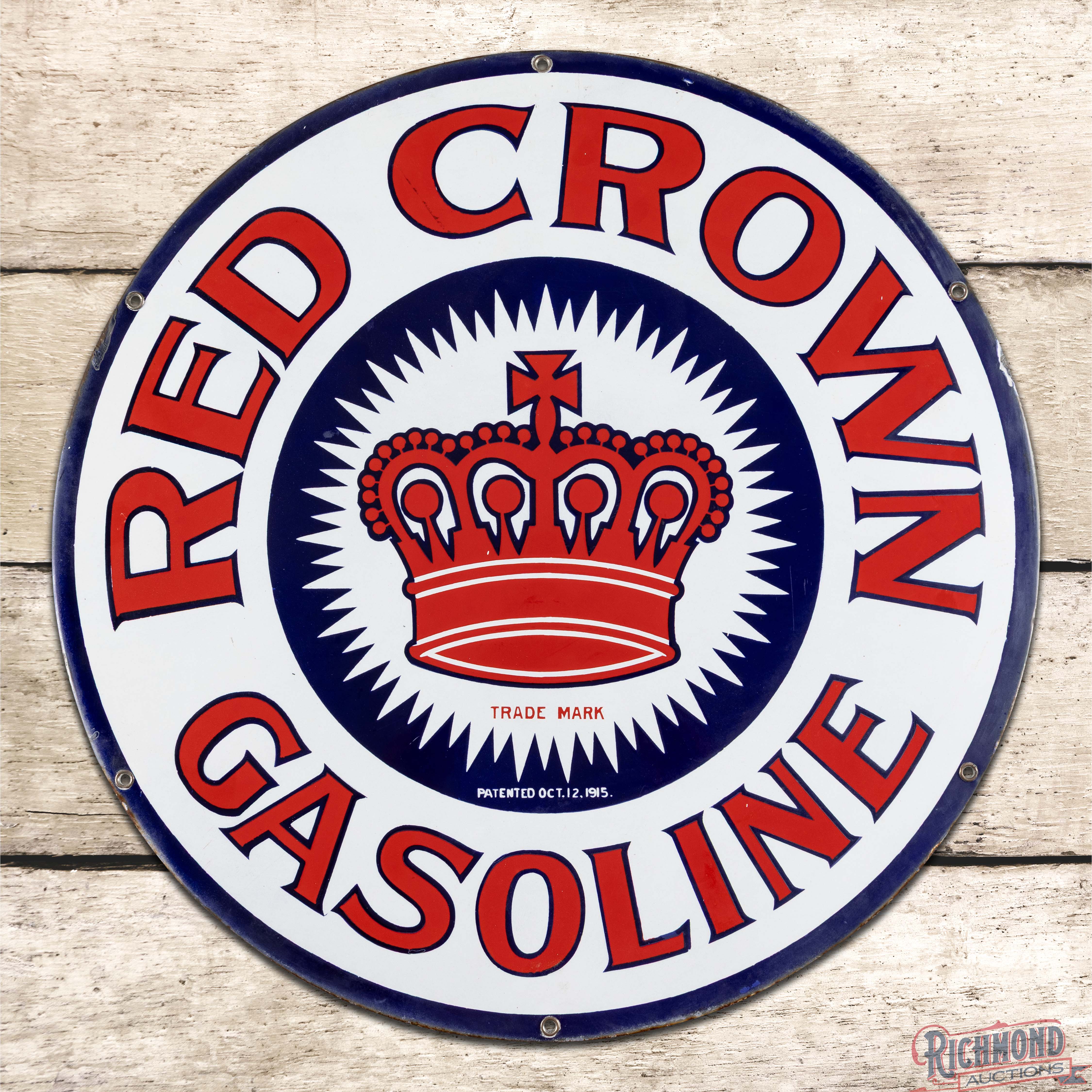 Red Crown Gasoline 24" Single Sided Porcelain Sign w/ Logo | Richmond ...