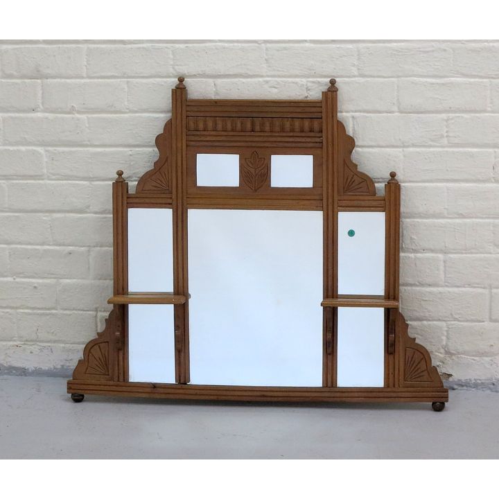 SMALL OAK OVERMANTLE MIRROR