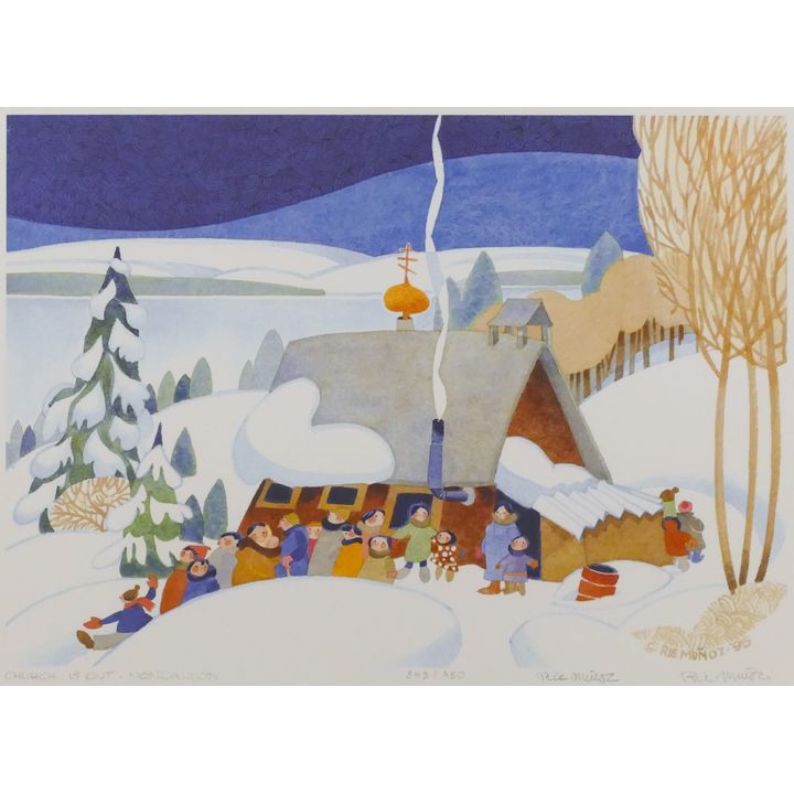 Rie Munoz ''Church Is Out. Nondalton'' 1995 Signed Print 13'' x 16.75'' Sheet.