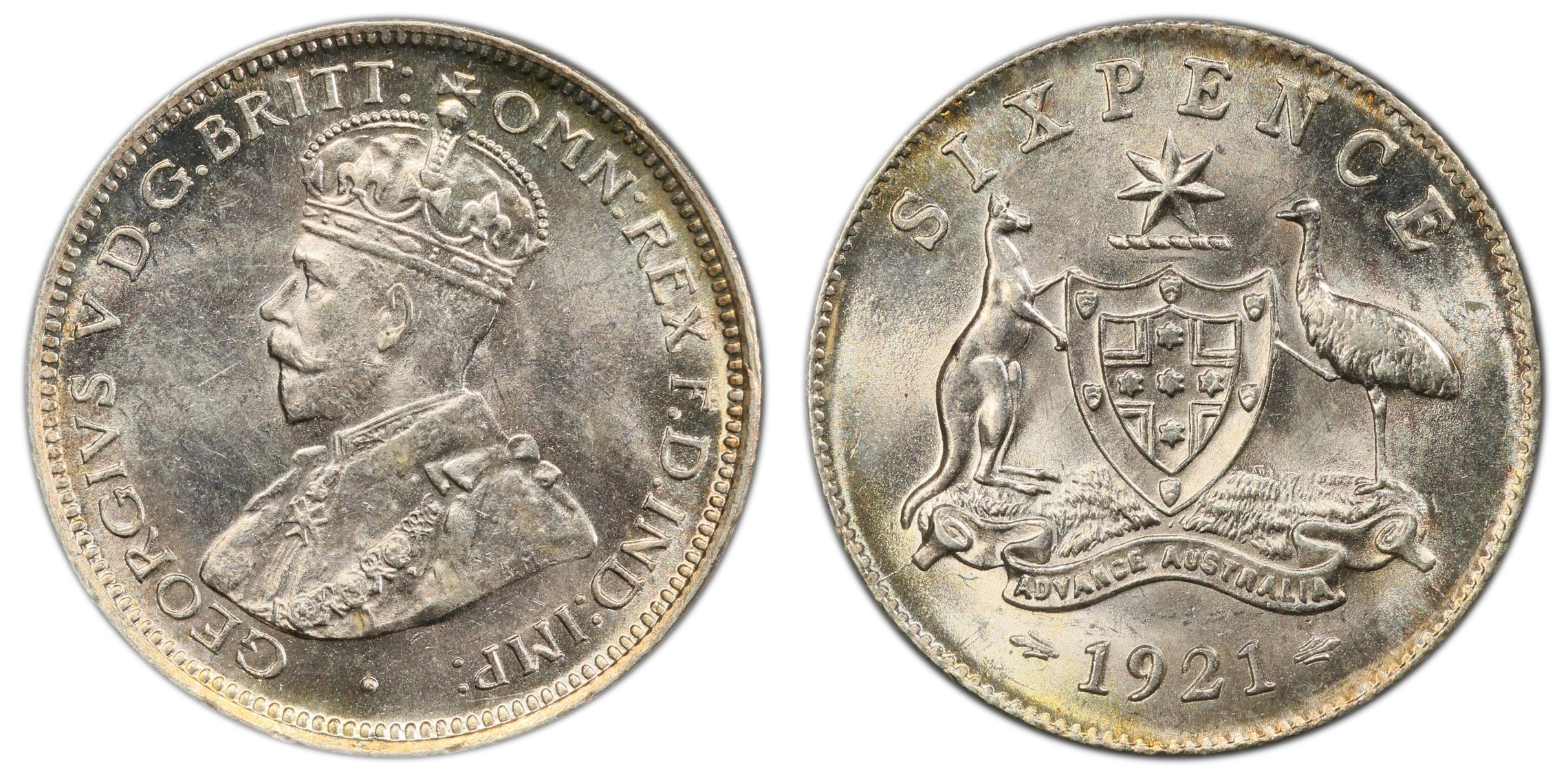 George V, , Sixpence, 1921(m,sy), PCGS MS64