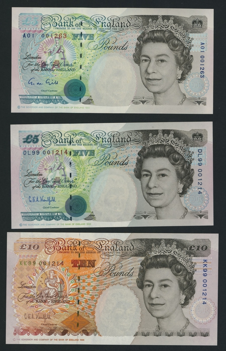 Bank of England, Serial Number Sets, [6 notes] £5, £10, £20, £50, 1994 ...