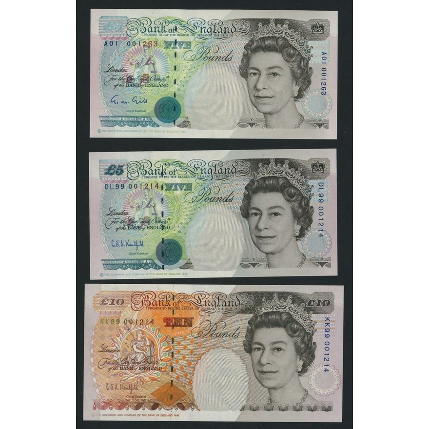 Bank of England, Serial Number Sets, [6 notes] £5, £10, £20, £50, 1994 ...