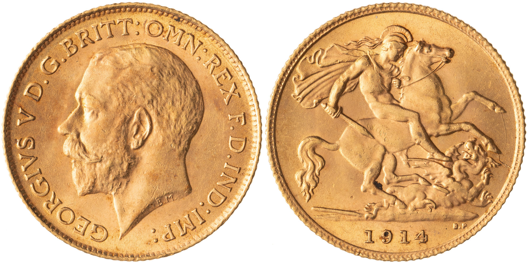 Great Britain, George V, St George Reverse, Half Sovereign, 1914, aUNC