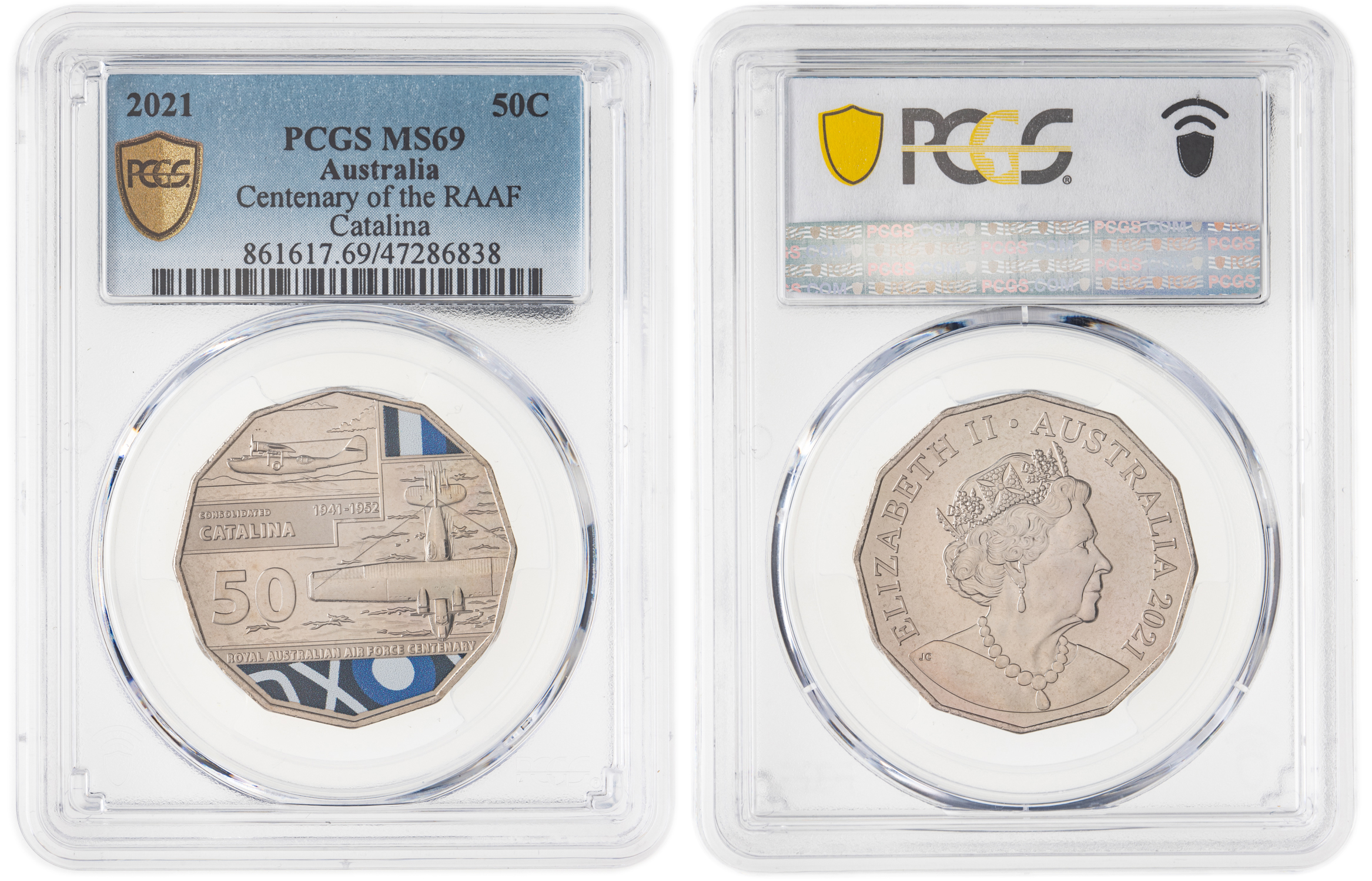 Elizabeth II, Centenary of the RAAF Catalina, Fifty Cent, 2021, PCGS MS69