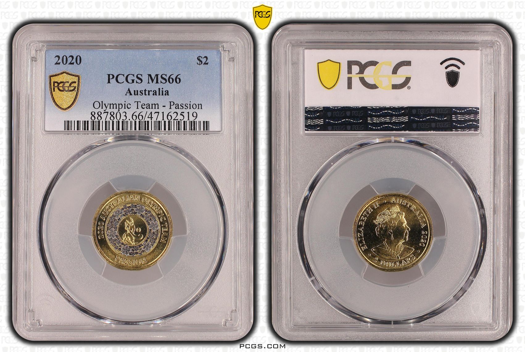 Elizabeth II, Olympic Team - Passion, Two Dollar, 2020, PCGS MS66
