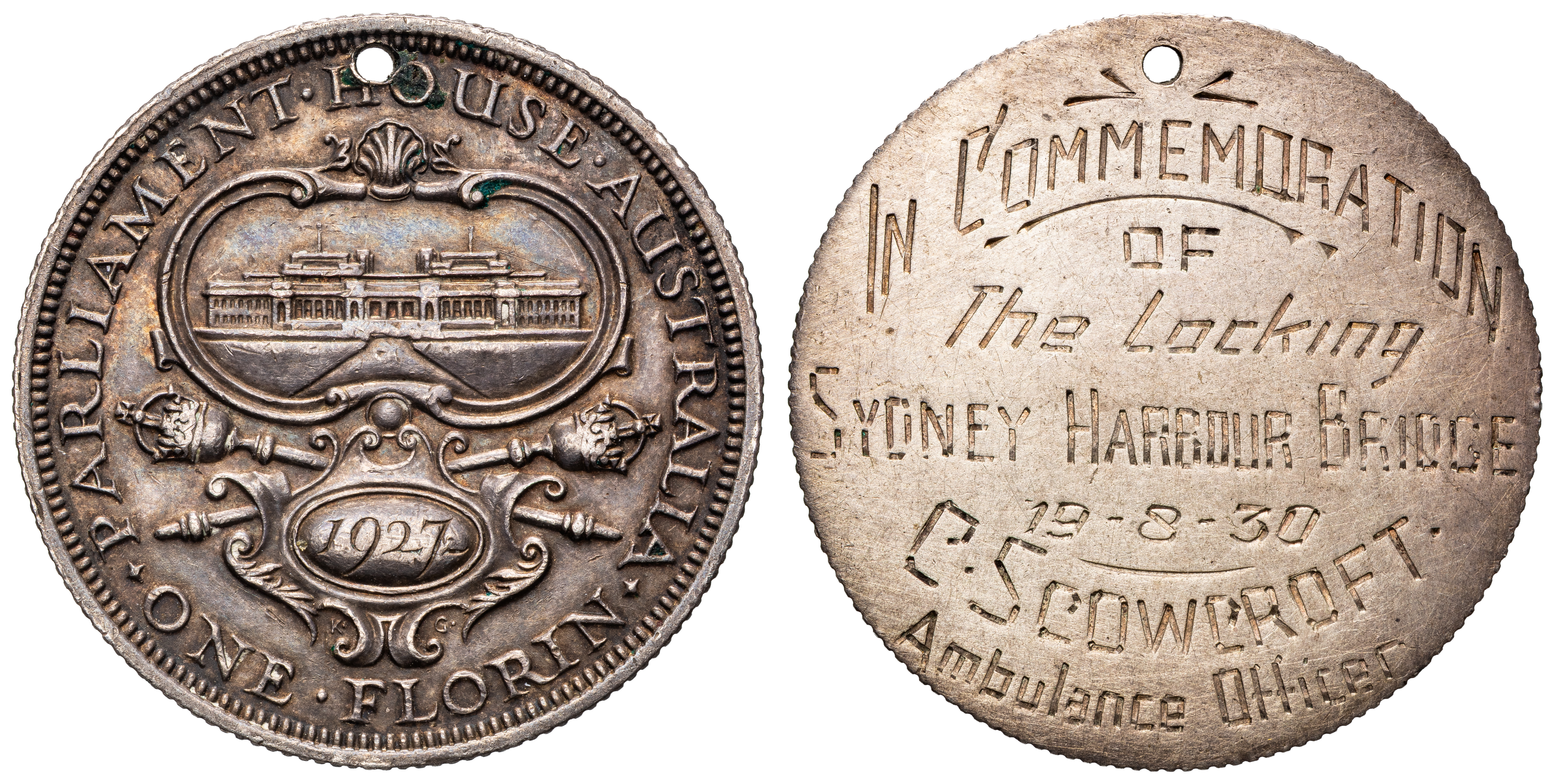 George V, Sydney Harbour Bridge Locking, Florin, 1930, VF