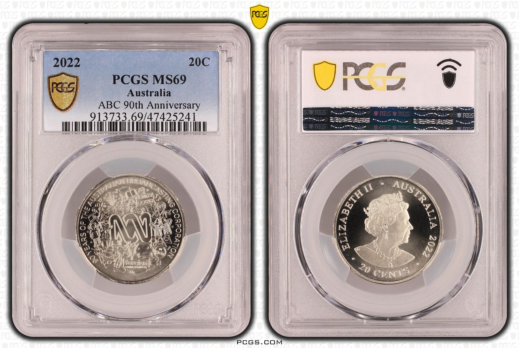 Elizabeth II, ABC 90th Anniversary, Twenty Cent, 2022, PCGS MS69