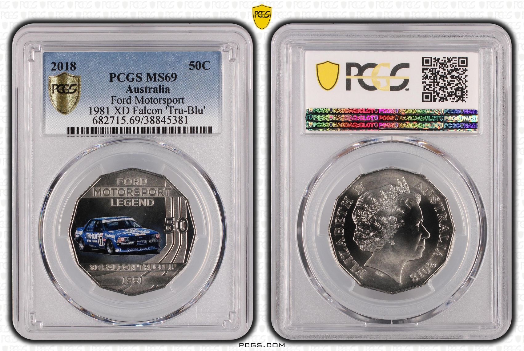 2018 Australia Fifty Cent, 50c Ford Motorsport - 1981 XD Falcon 'Tru-Blu' PCGS - MS69 -381