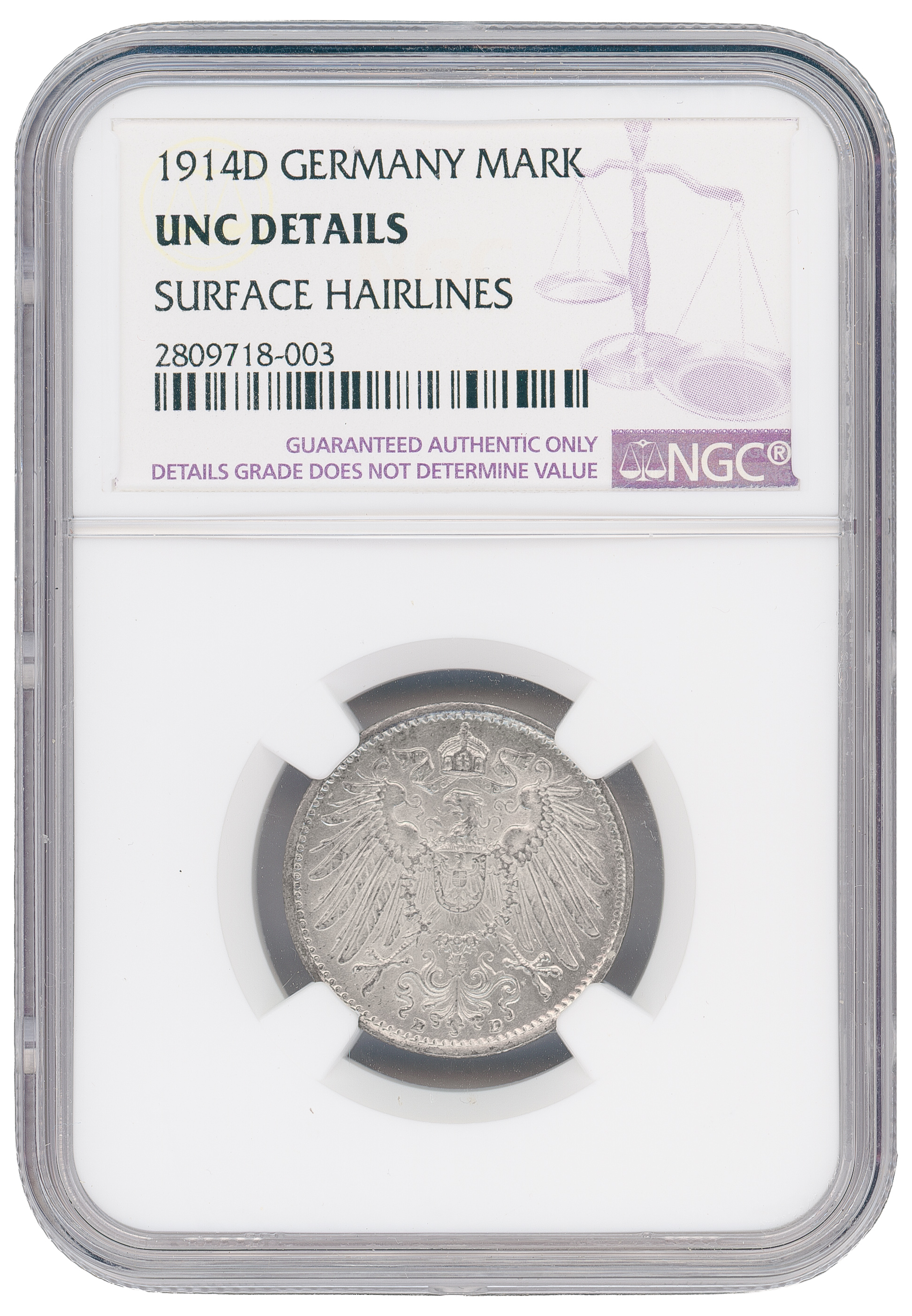 Germany, One Mark, 1914D, NGC UNC Details