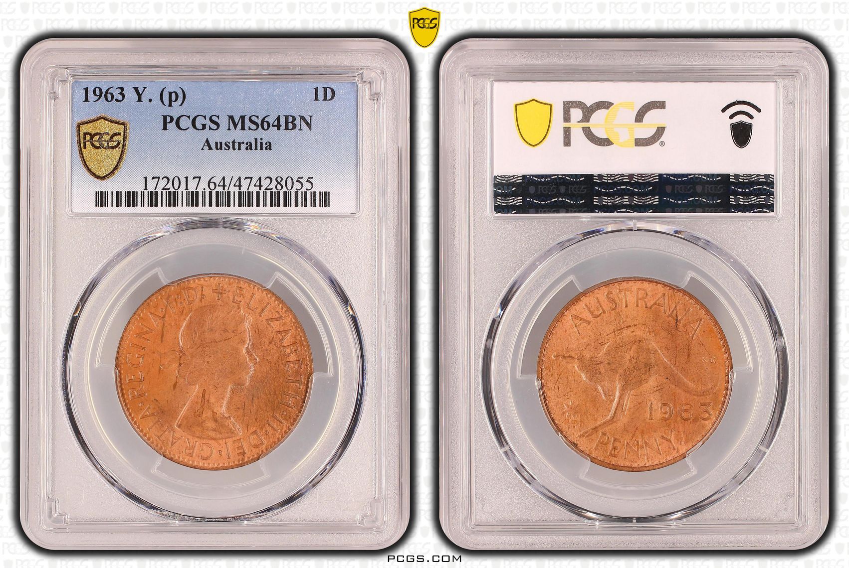 One Penny, 1963-Y., PCGS MS 64BN