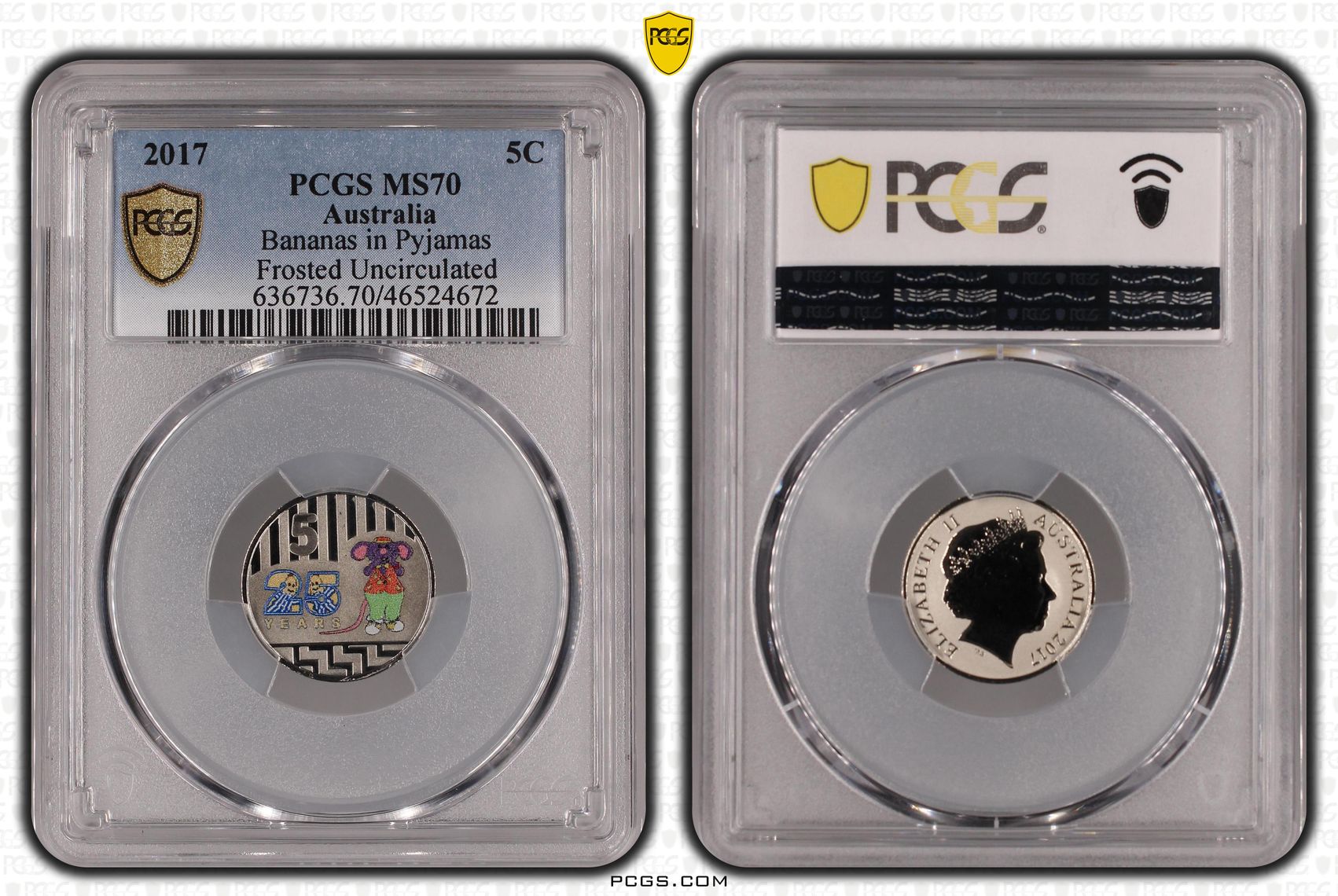Bananas in Pyjamas Frosted Uncirculated, Five Cent, 2017, PCGS MS70