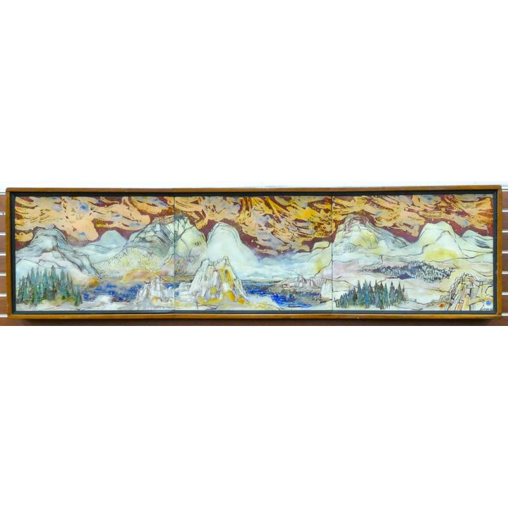 Mid Century Mountainous Landscape Studio Pottery Triptych