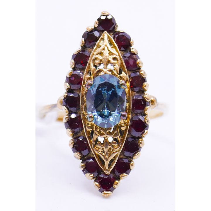 14k Garnet & Green Stone Ring - Size 9.5 - 5.7 Grams TW