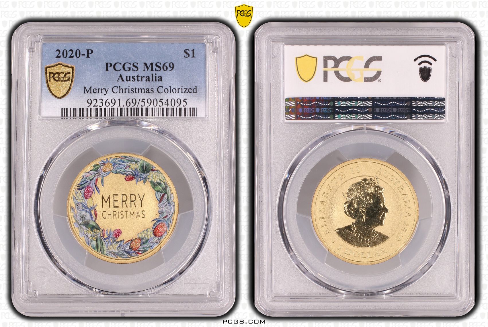 Merry Christmas Colorized, One Dollar, 2020-P, PCGS MS69