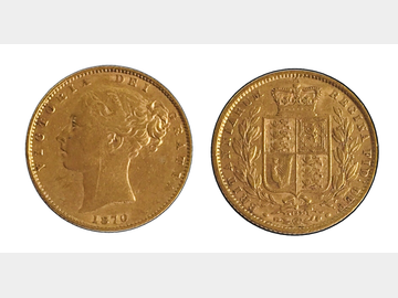 1870 Queen Victoria Young Head #Die 125 London Mint Shield Gold Sovereign.