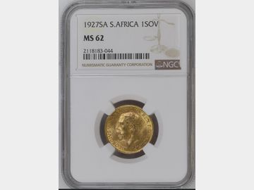 1927 GEORGV V 'SOUTH AFRICA' GOLD SOVEREIGN MS62