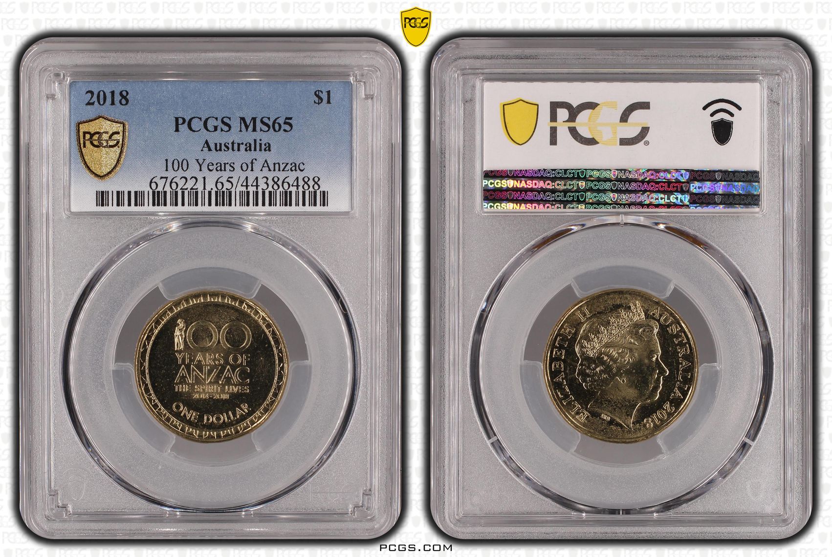 100 Years of Anzac , One Dollar, 2018, PCGS MS65