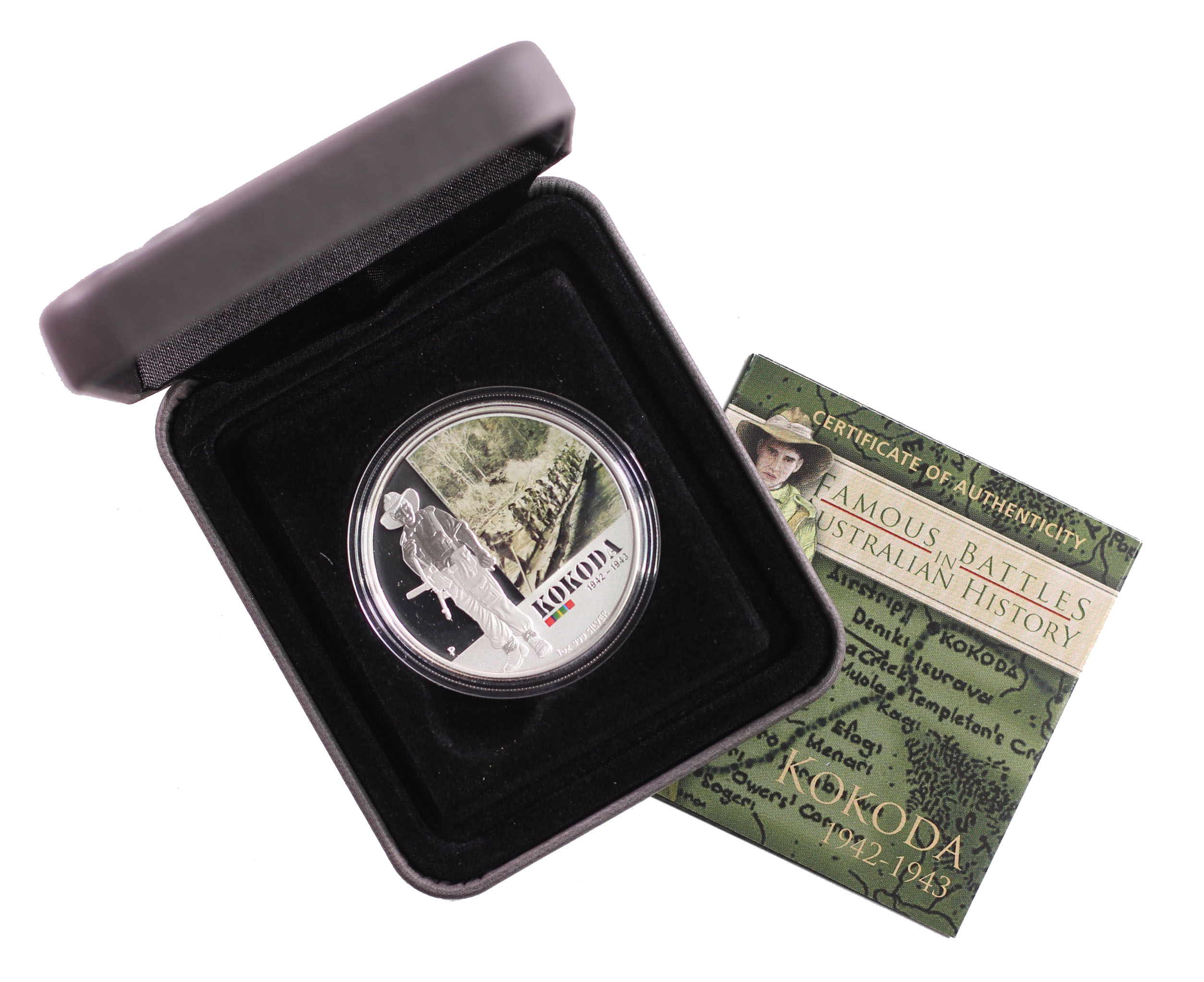 2012 Perth Mint 1oz Colour Silver $1 Famous Battles "Kokoda" Coin