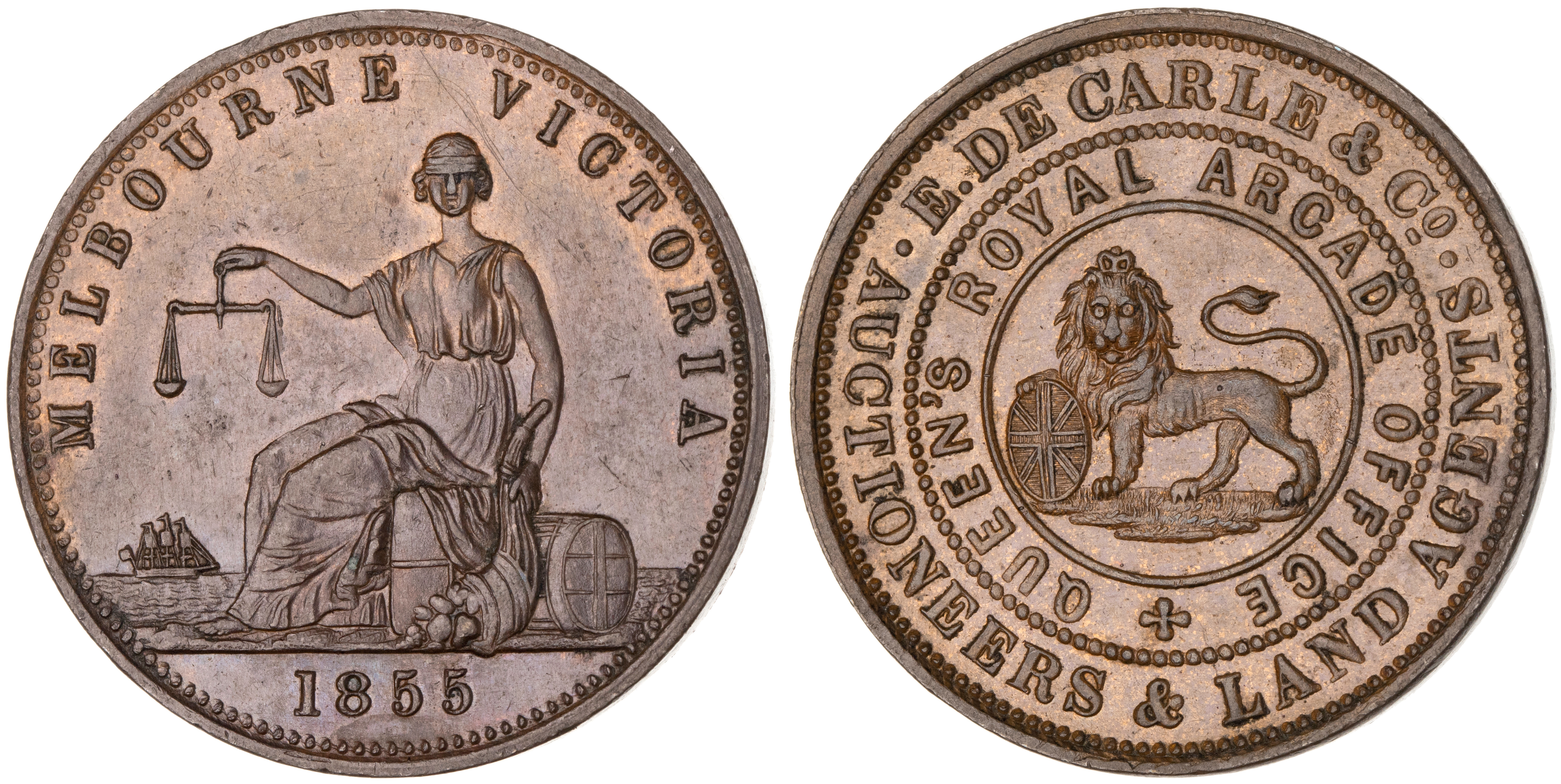 Melbourne, Victoria, De Carle & Co., Penny, 1855, gEF