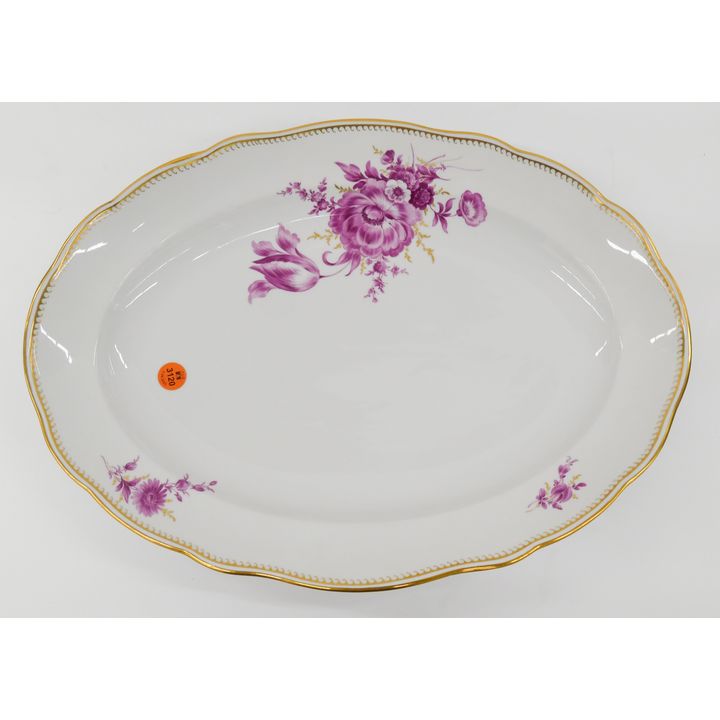Meissen Pink Flower Porcelain Oval Serving Plate- 16.5"