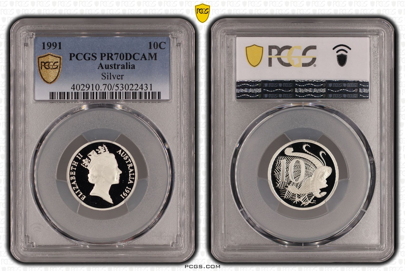 Silver, Ten Cents, 1991, PCGS PR70DCAM