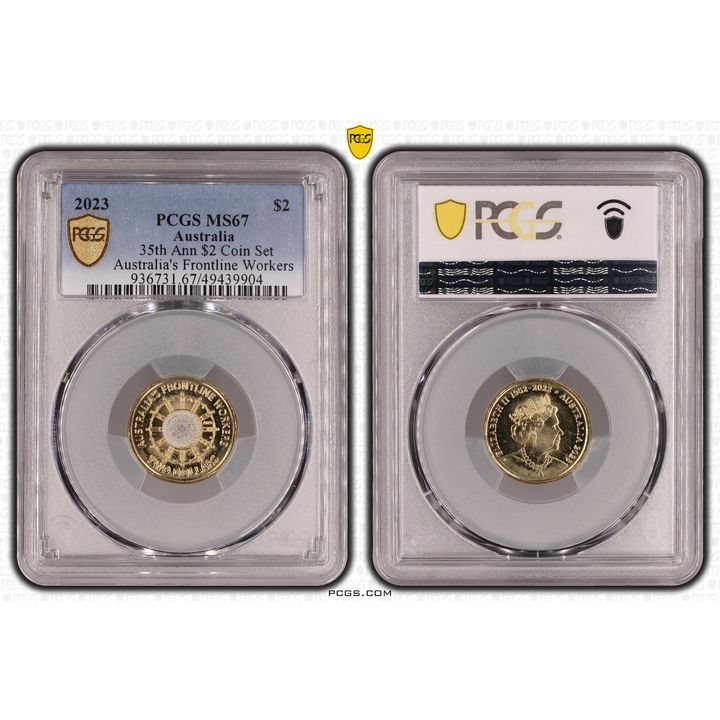 Elizabeth II, 35th Ann $2 Coin Set Colorized - Australia's Frontline Worke , Two Dollar, 2023, PCGS MS67