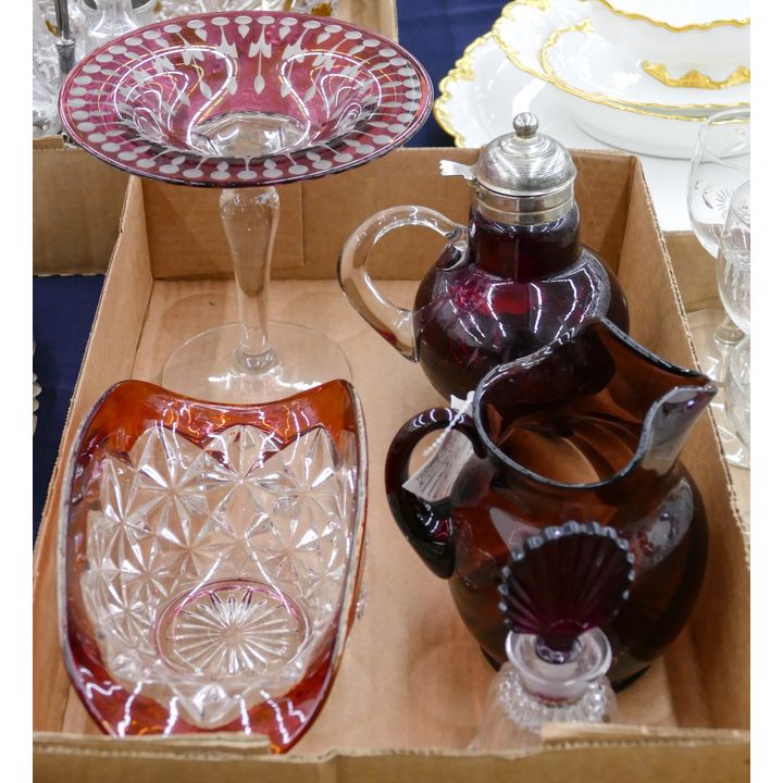 Box 5pc Red Cut Glass Compote Etc.