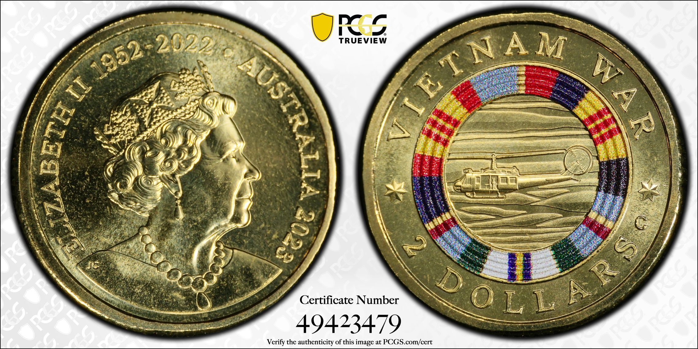 Elizabeth II, Vietnam War Colorized, Two Dollar, 2023, PCGS MS68