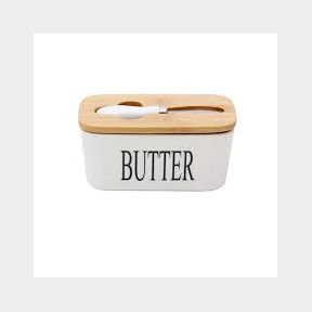 Ceramic Butter Dish and Knife Butter Keeper Storage with Wooden Lid -Bar 9902133568185- 51745/24617 AS B2 (S3)