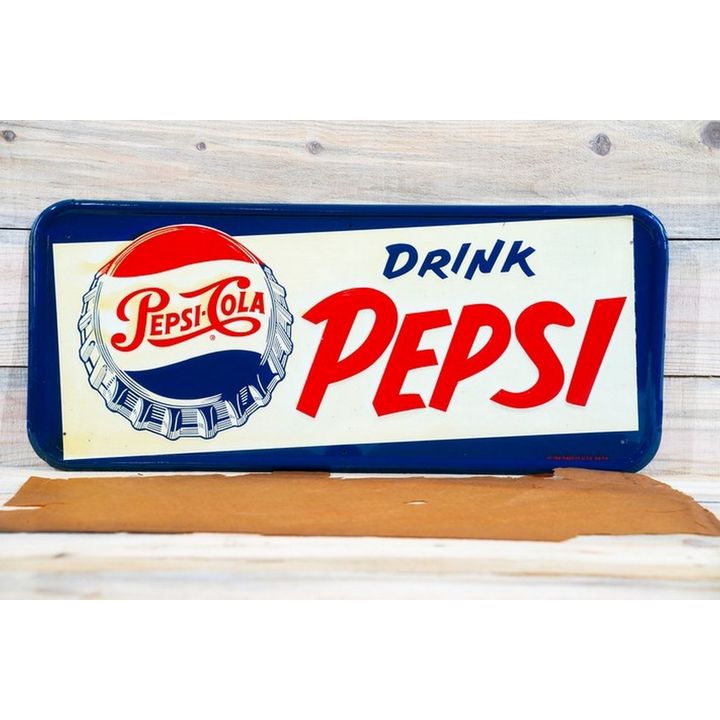 Drink Pepsi w/ Bottle Cap Single Sided Tin Embossed Metal Sign TAC 8.25