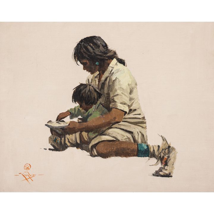 Eustace Ziegler ''Tanana Squaw and Baby'' Oil Painting