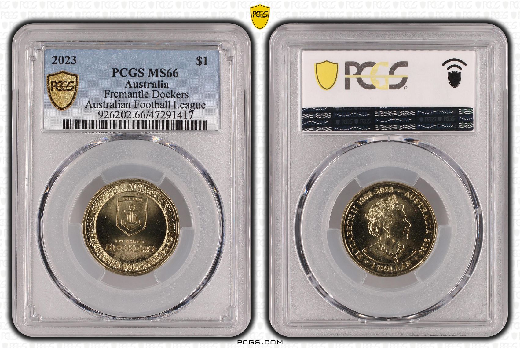 Elizabeth II, AFL- Fremantle Dockers, One Dollar, 2023, PCGS MS66
