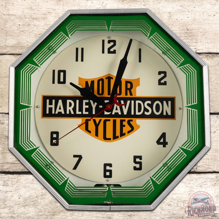 Rare Harley Davidson Motorcycles Dealership Octagon Neon Advertising Clock