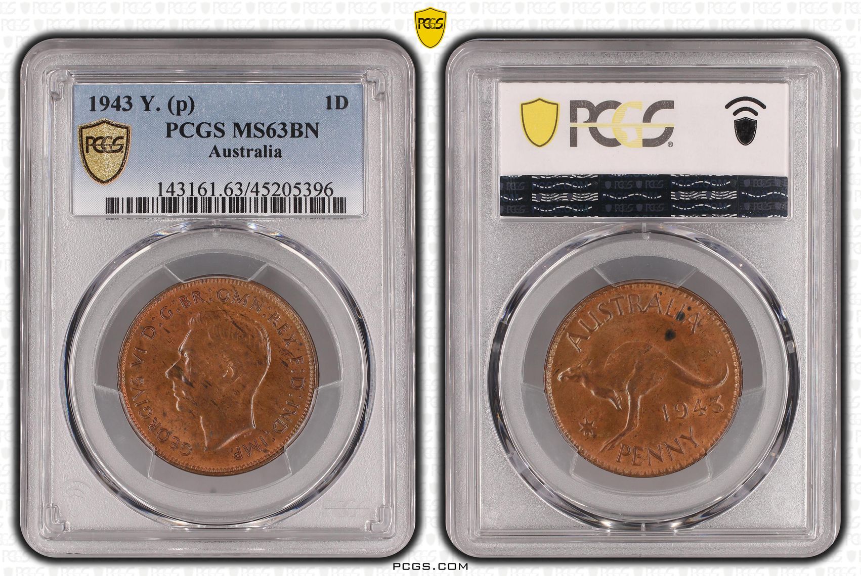 1943 Australia Penny PCGS - MS63BN -396