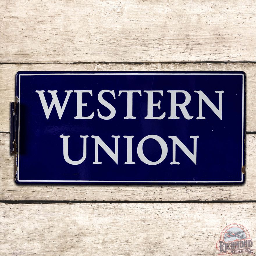 Western Union Double Sided Porcelain Flange Sign