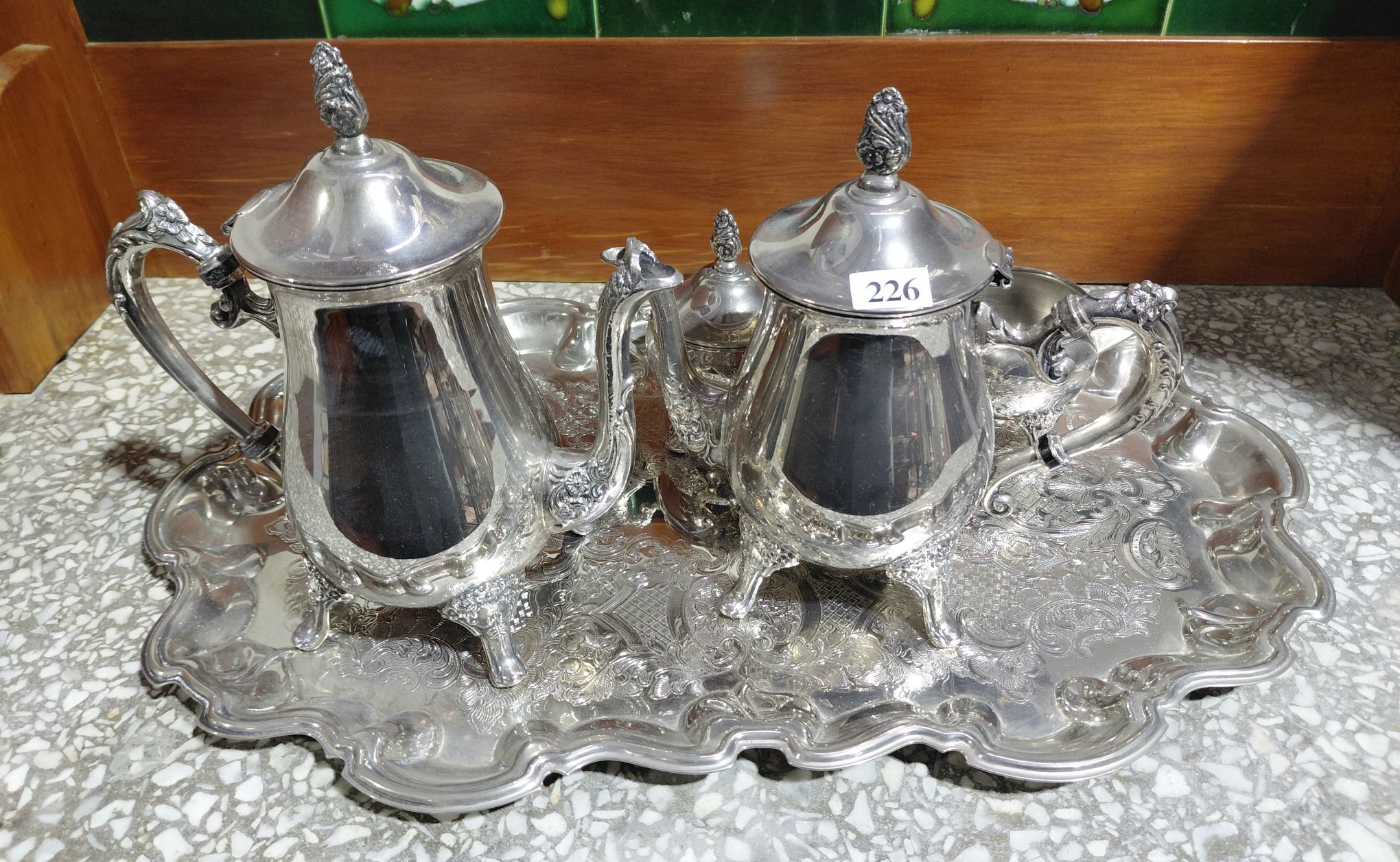 226 · SILVERPLATED TEA SERVICE WITH TRAY