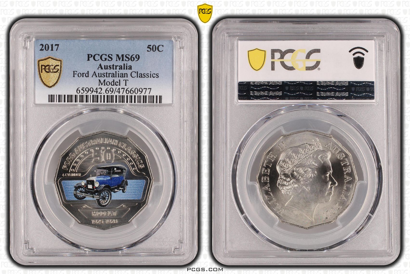 Elizabeth II, Ford Australian Classics - Model T, Fifty Cent, 2017, PCGS MS69