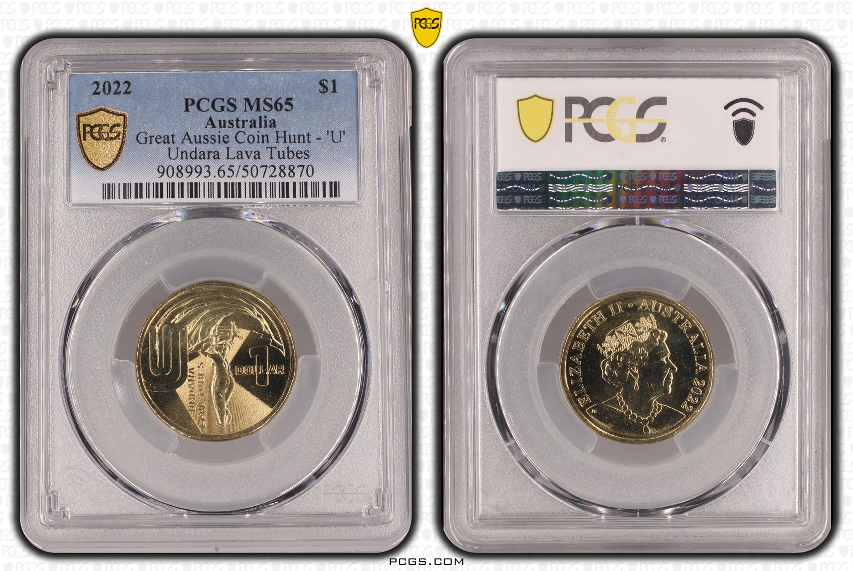 Great Aussie Coin Hunt - 'U', One Dollar, 2022, PCGS MS65