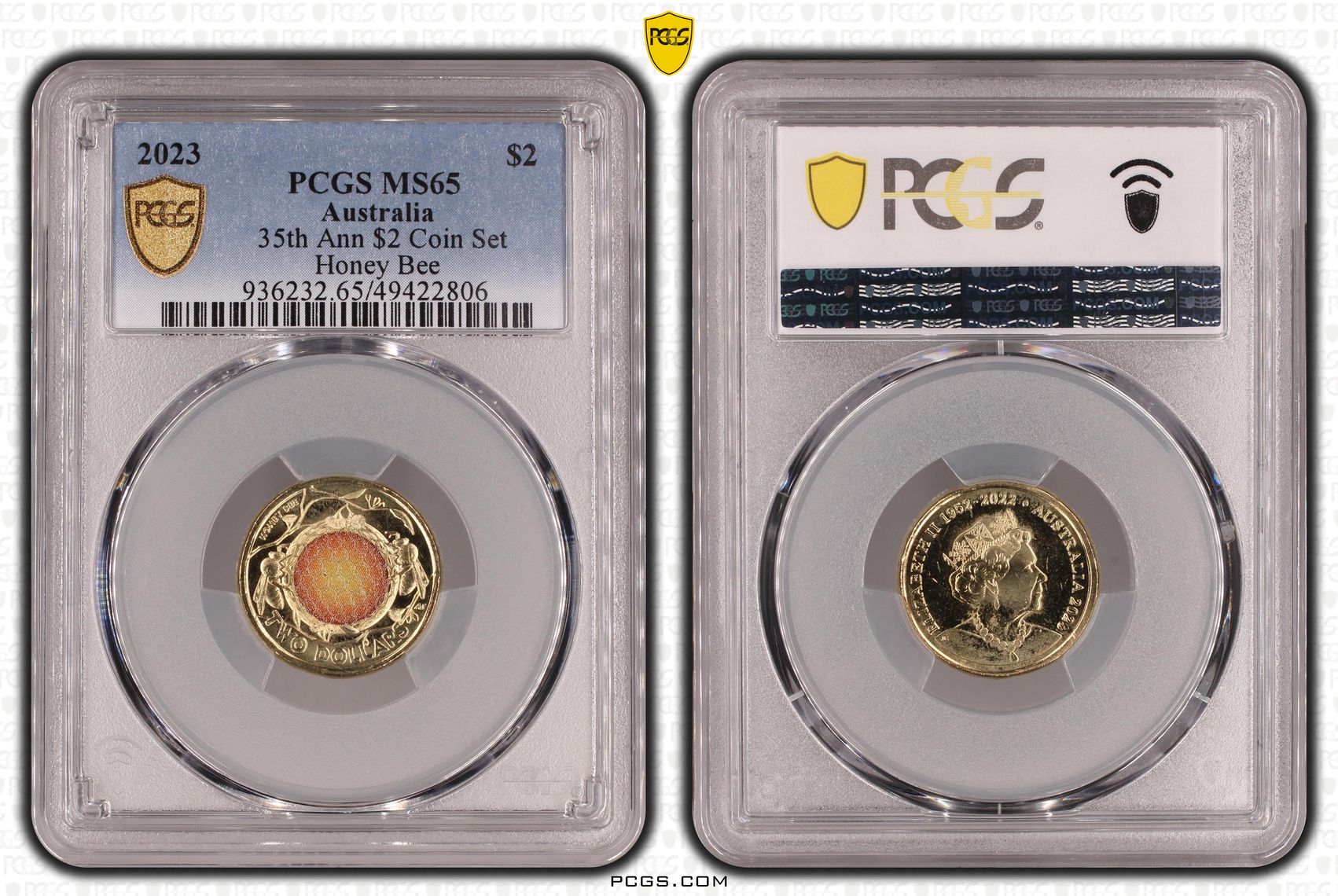 Elizabeth II, 35th Ann $2 Coin Set Honey Bee, Two Dollar, 2023, PCGS MS65