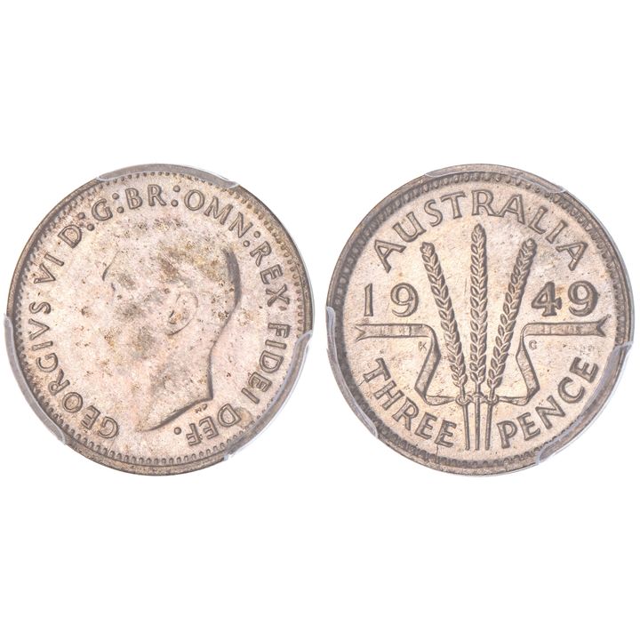 George VI, Threepence, 1949, PCGS MS 66