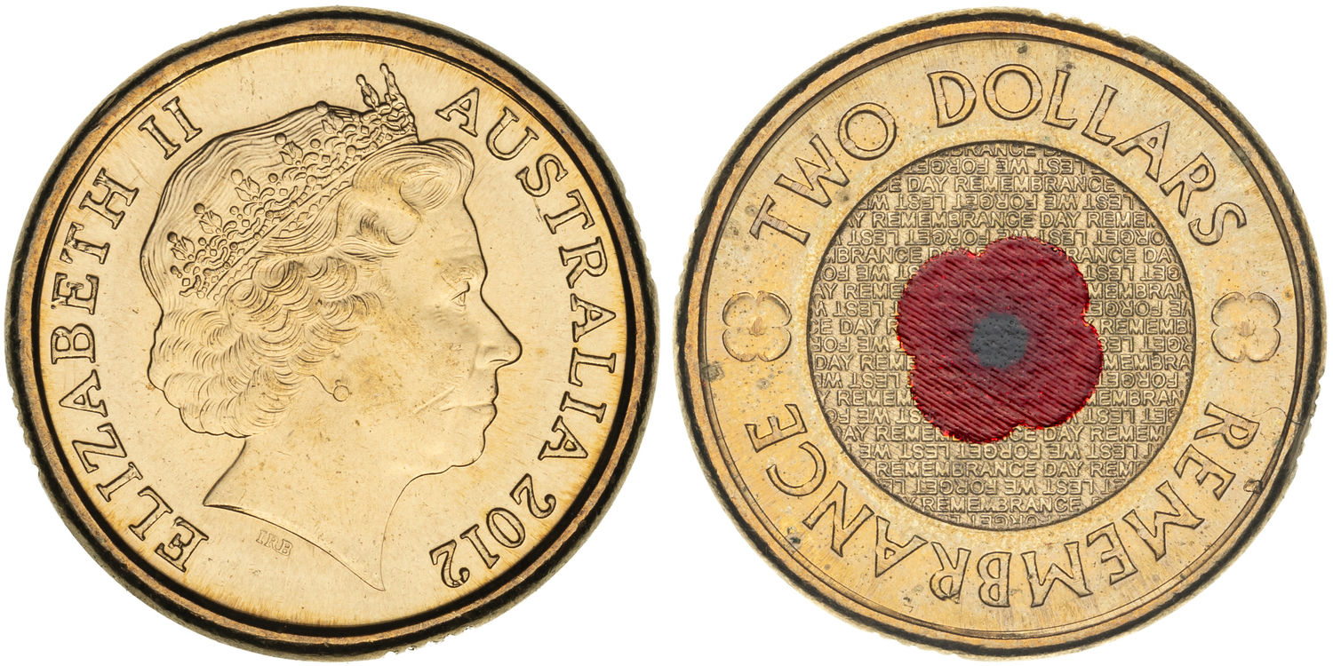 Elizabeth II, Remembrance Day Red Poppy, Two Dollars, 2012, aUNC - UNC
