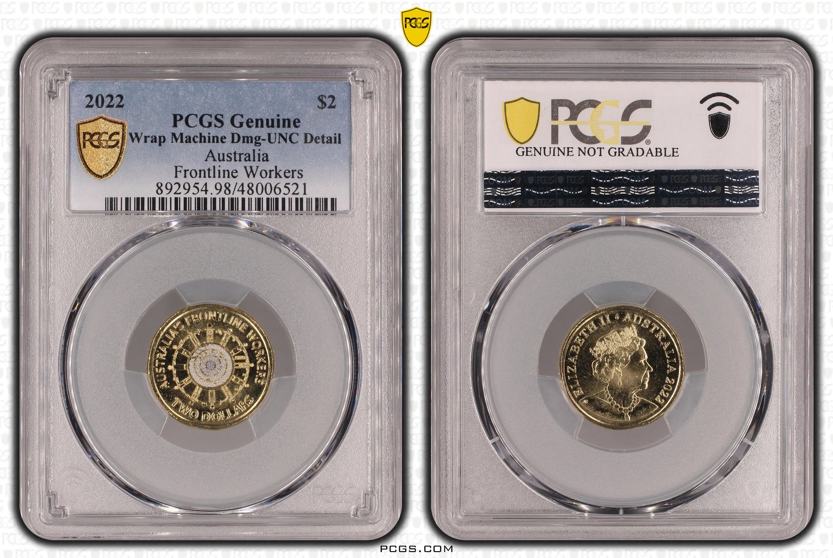 Elizabeth II, Frontline Workers Colorized, Two Dollar, 2022, PCGS Genuine - UNC Details (98 - Damage)