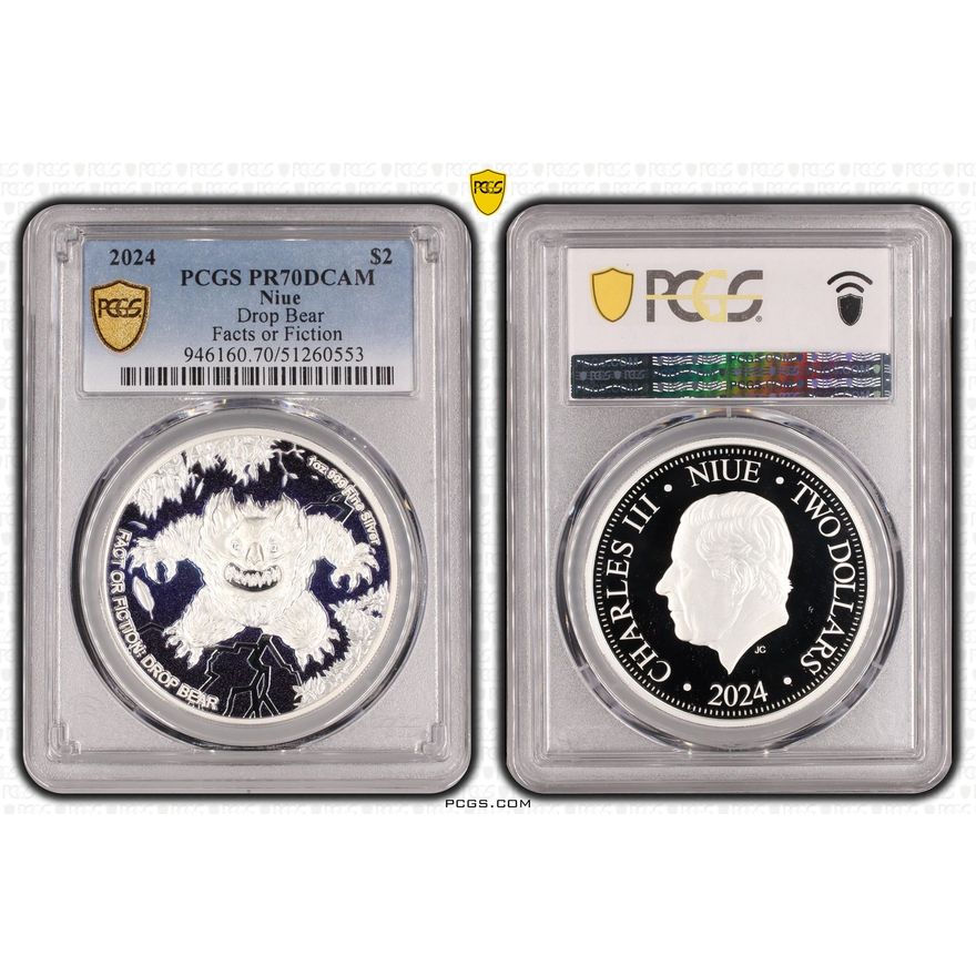 Niue, Drop Bear Facts or Fiction, POP 3/0, Two Dollar, 2024, PCGS PR70DCAM