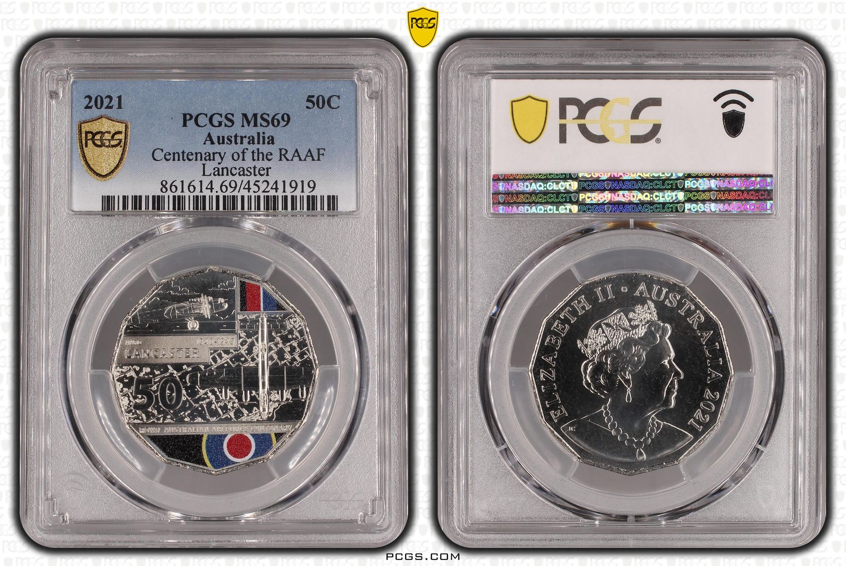 2021 Australia Fifty Cent, 50c Centenary of the RAAF Lancaster PCGS - MS69 POP 8/0 -919
