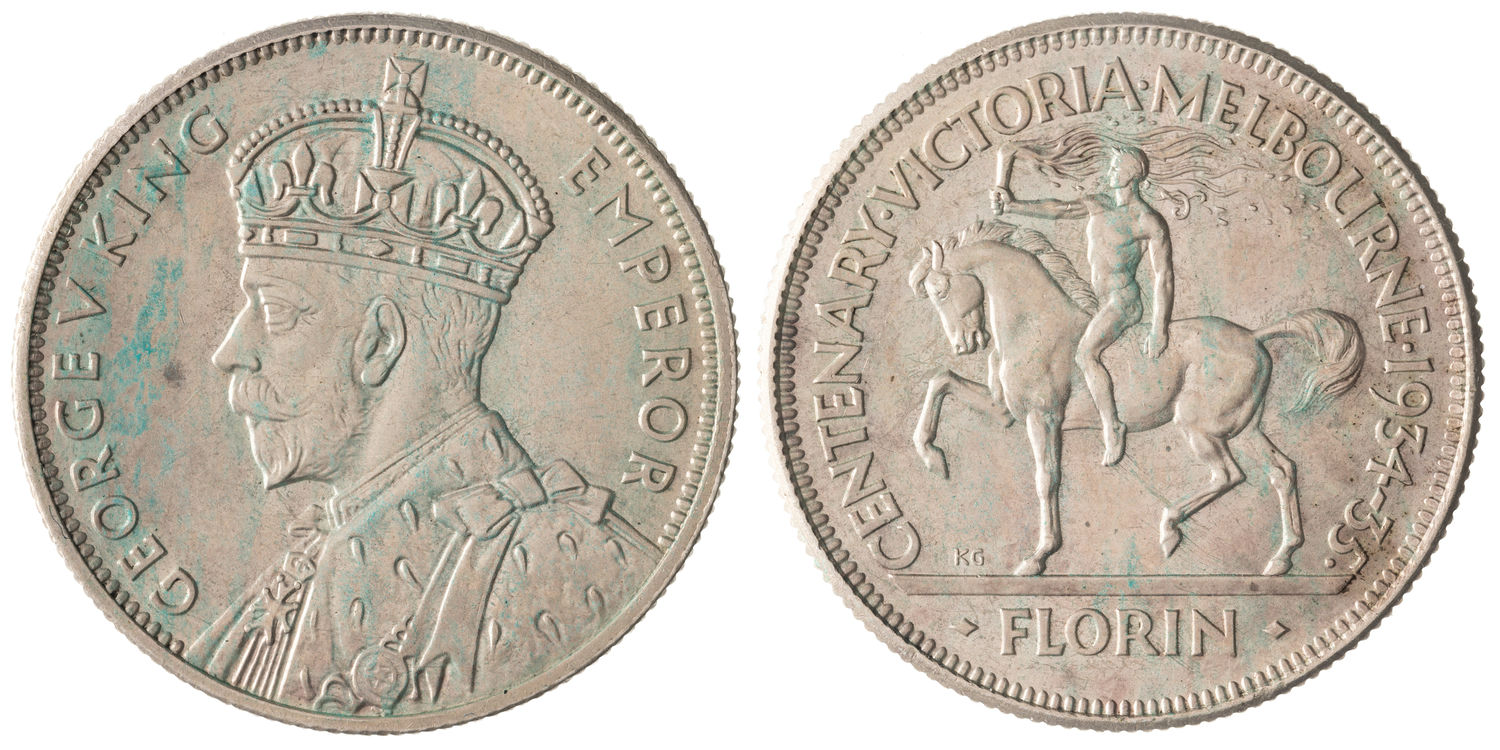 George V, Melbourne Centenary, Florin, 1934-35, UNC