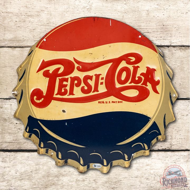 14" Pepsi Cola Metal Bottle Cap Sign TAC 7.25