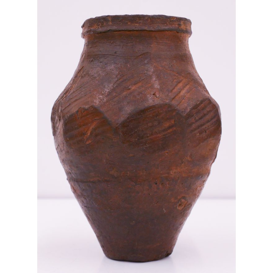 Antique Japanese or Korean Faceted Pottery Jar 6.5''
