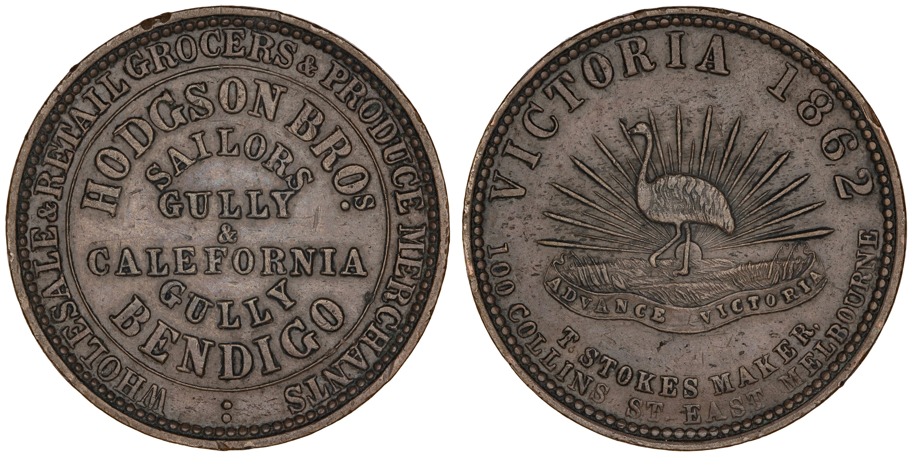 A.260 - Hodgson Bros - Bendigo, VIC, Penny, 1862, VF