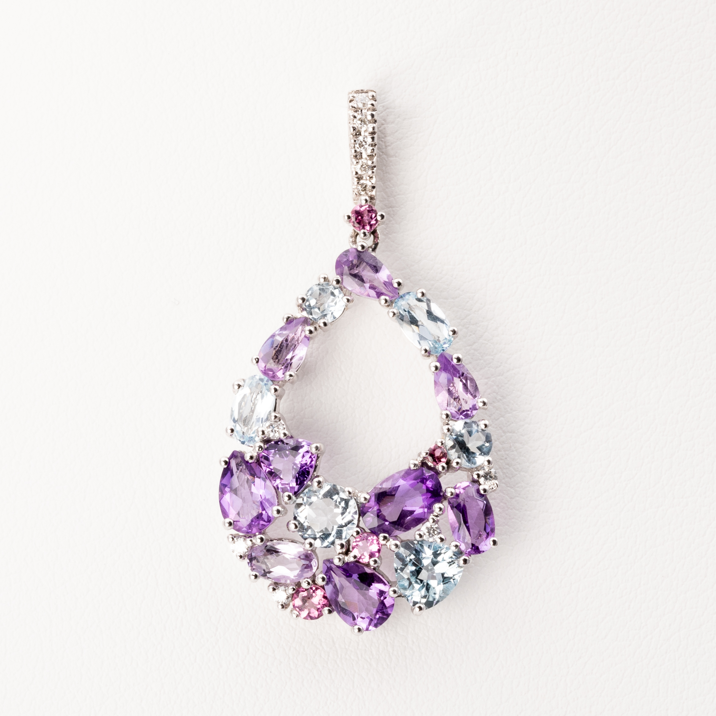 208 · Gemstone and Diamond Pendant in 9ct White Gold