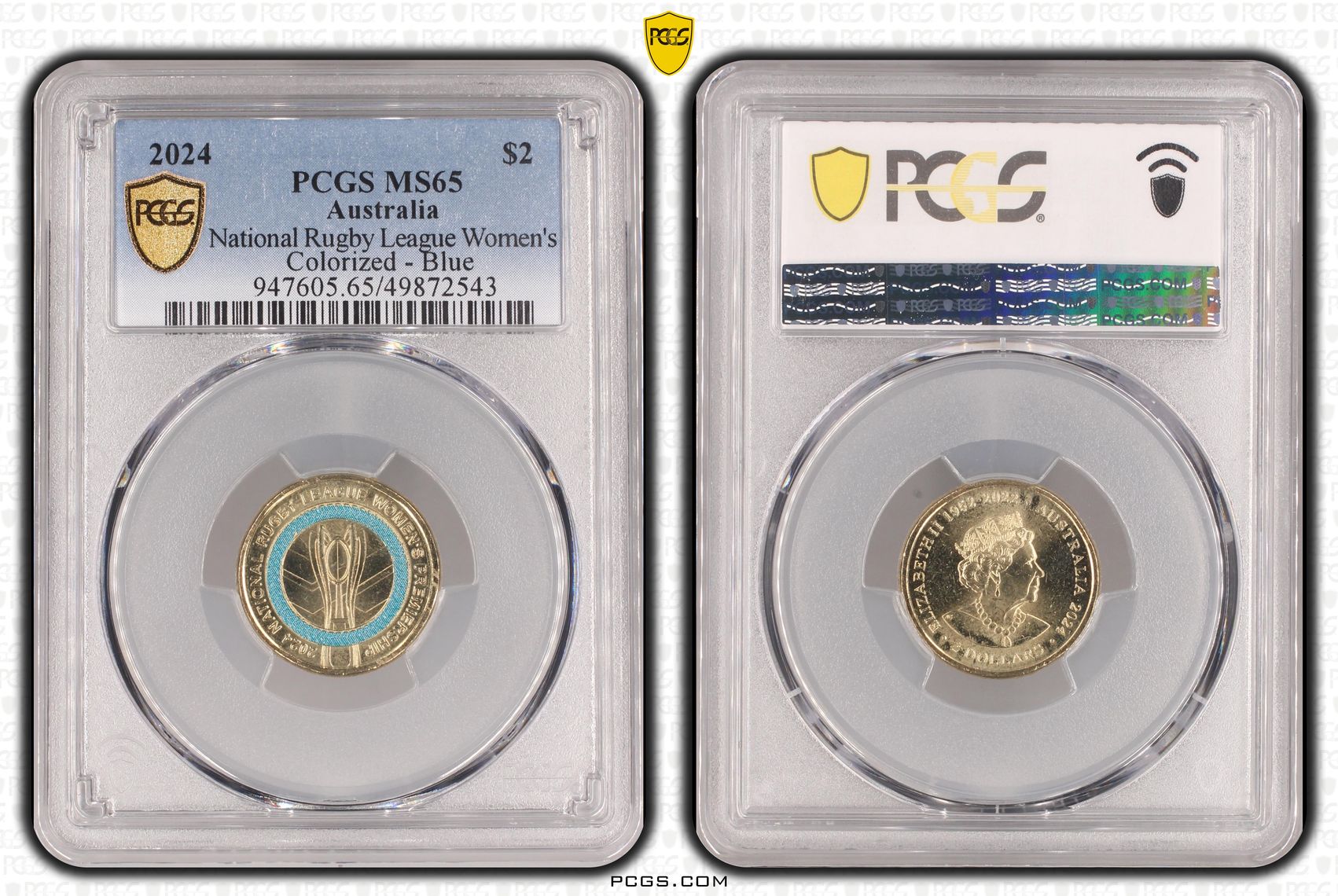 National Rugby League Women's Colourised - Blue, Two Dollar, 2024, PCGS MS65